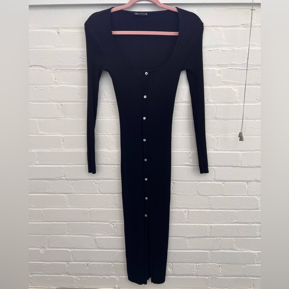 ZARA black button up dress | size S